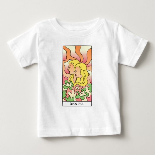 ジェミニ〔占星術の〕十二宮図サイン抽象芸術アートヴィンテージ ベビーTシャツ (正面)