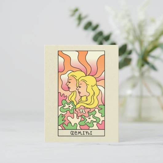ジェミニ〔占星術の〕十二宮図サイン抽象芸術アートヴィンテージ ポストカード (スタンド正面)