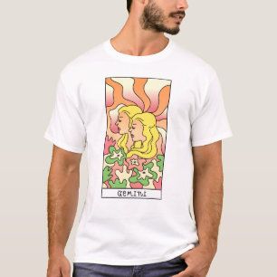ジェミニ〔占星術の〕十二宮図サイン抽象芸術アートヴィンテージ Tシャツ