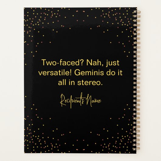 ジェミニ〔占星術の〕十二宮図サイン&引用文モダンギフトエレガントテーマ プランナー手帳 (裏面)