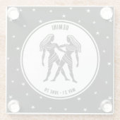 ジェミニ〔占星術の〕十二宮図サイン、白黒ガラスコースター ガラスコースター (裏面)