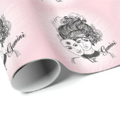 ジェミニ〔占星術の〕十二宮図シンボルとサインピンク ラッピングペーパー (ロールコーナー)