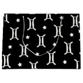 ジェミニ〔占星術の〕十二宮図シンボルと星型 ラージペーパーバッグ (正面)