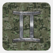 ジェミニ〔占星術の〕十二宮図シンボルの緑のデジタルカモフラージュ スクエアシール (正面)