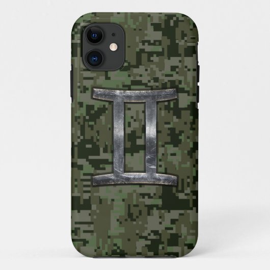 ジェミニ〔占星術の〕十二宮図シンボルの緑のデジタルカモフラージュ Case-Mate iPhoneケース (裏面)