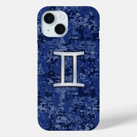 ジェミニ〔占星術の〕十二宮図シンボルオンネイビーブルー迷彩柄 Case-Mate iPhoneケース (裏面)