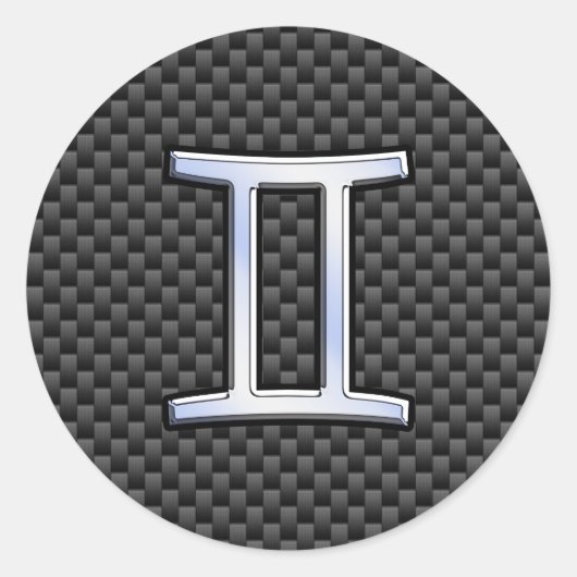 ジェミニ〔占星術の〕十二宮図シンボルチャコールカーボンファイバースタイル ラウンドシール (正面)