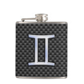 ジェミニ〔占星術の〕十二宮図シンボルチャコールカーボンファイバープリント フラスク (正面)