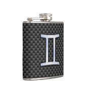 ジェミニ〔占星術の〕十二宮図シンボルチャコールカーボンファイバープリント フラスク (右)