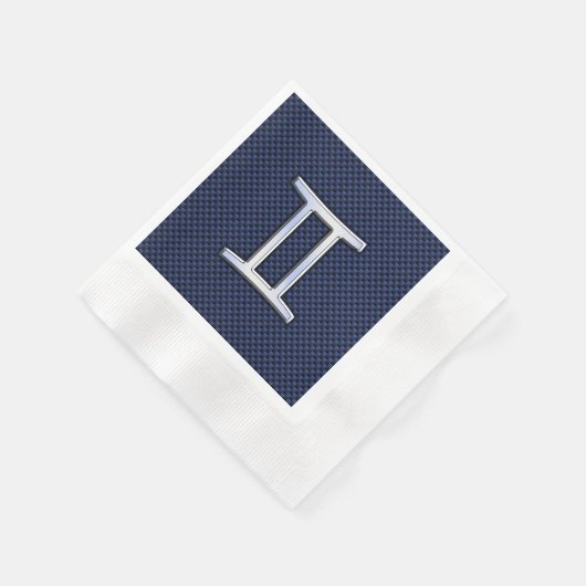 ジェミニ〔占星術の〕十二宮図シンボルネイビーブルーカーボンファイバープリント 縁ありカクテルナプキン (角)