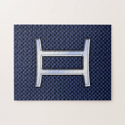 ジェミニ〔占星術の〕十二宮図シンボルネービーブルー炭素繊維プリント ジグソーパズル (横)