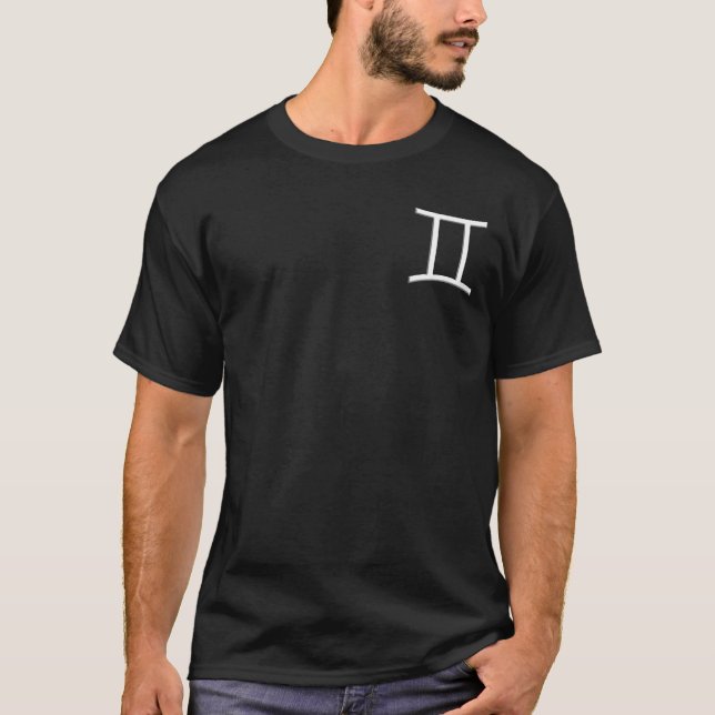 ジェミニ〔占星術の〕十二宮図シンボルブラックTシャツ Tシャツ (正面)