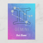 ジェミニ〔占星術の〕十二宮図スターサインウォーター色占星術 シーズンポストカード (正面)