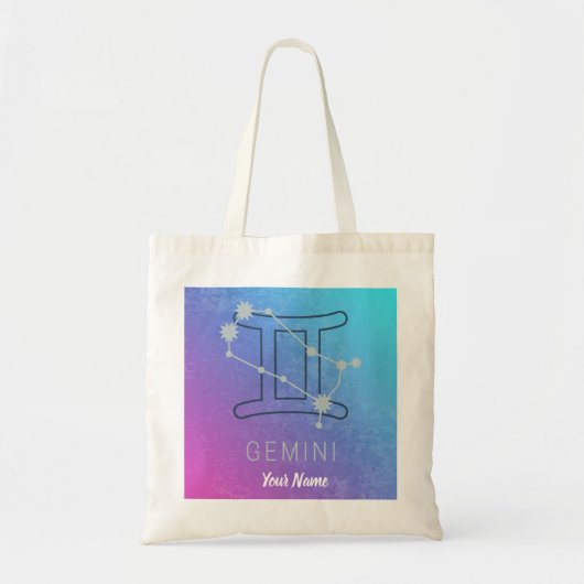 ジェミニ〔占星術の〕十二宮図スターサインウォーター色占星術 トートバッグ (正面)