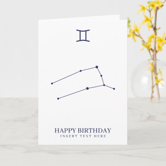 ジェミニ〔占星術の〕十二宮図スターサインカスタム誕生日 カード (黄色い花)