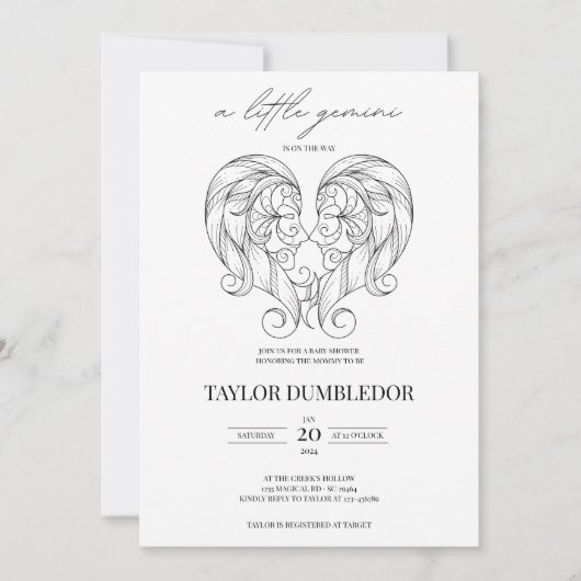 ジェミニ〔占星術の〕十二宮図スターサイン星占いベビーシャワー 招待状 (正面)
