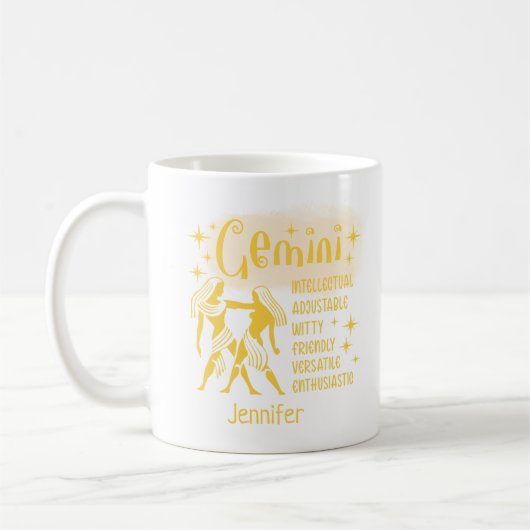 ジェミニ〔占星術の〕十二宮図パーソナライズされた形質占星術 コーヒーマグカップ (左)