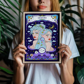ジェミニ〔占星術の〕十二宮図ブルーポスター – 汎用性と風通し ポスター
