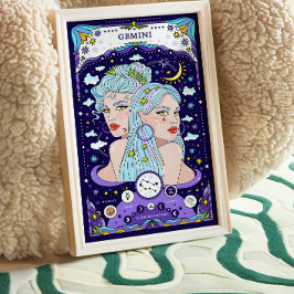 ジェミニ〔占星術の〕十二宮図ブルーポスター – 汎用性と風通し ポスター
