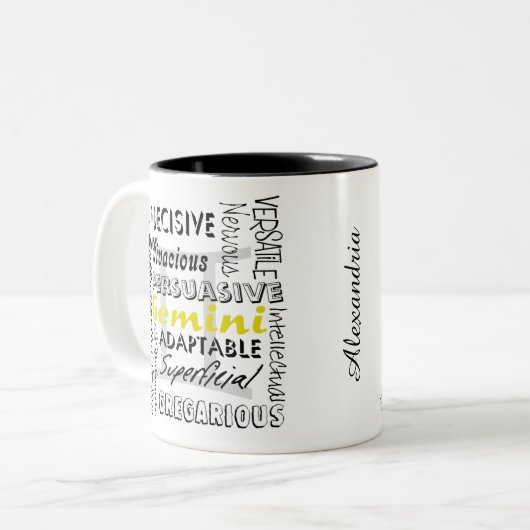 ジェミニ〔占星術の〕十二宮図占星術占星術形質コラージュ ツートーンマグカップ (正面左)