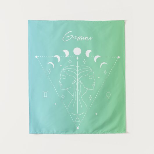 ジェミニ〔占星術の〕十二宮図占星術星記号グラデーション タペストリー (正面)