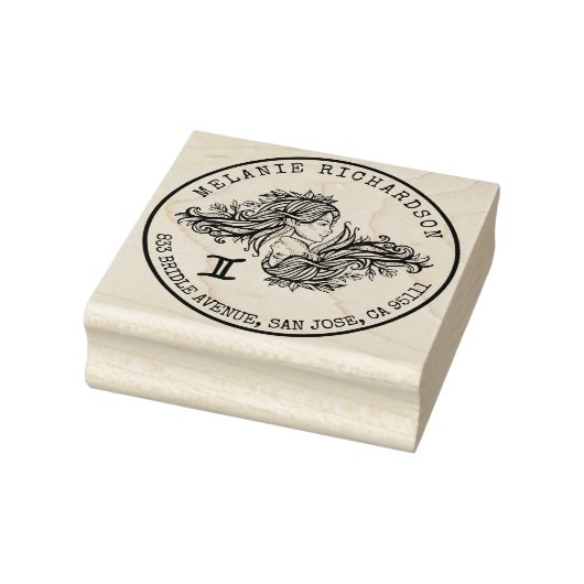 ジェミニ〔占星術の〕十二宮図手描きクレスト |差出人住所 ラバースタンプ (スタンプ)