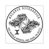 ジェミニ〔占星術の〕十二宮図手描きクレスト |差出人住所 ラバースタンプ (インプリント)