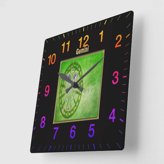 ジェミニ〔占星術の〕十二宮図星占いデザイン スクエア壁時計 (傾斜)