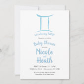 ジェミニ〔占星術の〕十二宮図星占いブルー5月6月ベイビーシャワー 招待状 (正面)