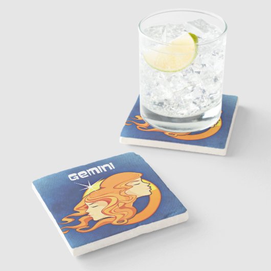 ジェミニ〔占星術の〕十二宮図星占い記号 ストーンコースター (横)