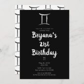 ジェミニ〔占星術の〕十二宮図星占い5月6月バースデーパーティー 招待状 (正面/裏面)