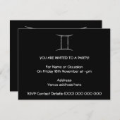 ジェミニ。〔占星術の〕十二宮図星座ブラック. 招待状 (正面/裏面)