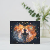 ジェミニ〔占星術の〕十二宮図標識のイラストレーション ポストカード (スタンド正面)