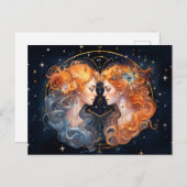 ジェミニ〔占星術の〕十二宮図標識のイラストレーション ポストカード (正面/裏面)
