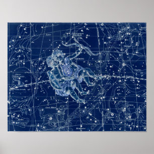 ジェミニ〔占星術の〕十二宮図標識ヴィンテージイラストレーション ポスター