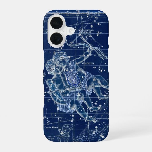 ジェミニ〔占星術の〕十二宮図標識ヴィンテージイラストレーション iPhone 16ケース (裏面)