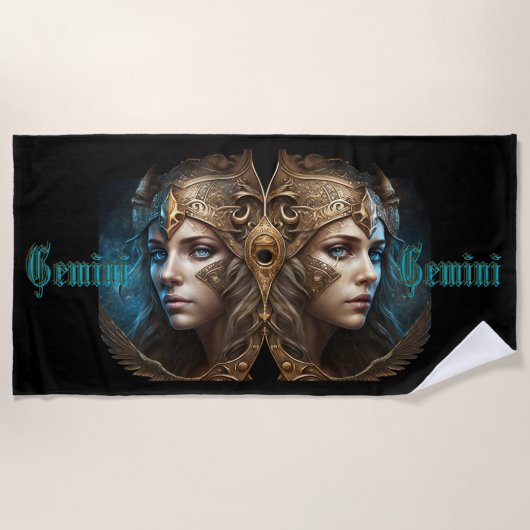 ジェミニ〔占星術の〕十二宮図標識 ビーチタオル (正面)
