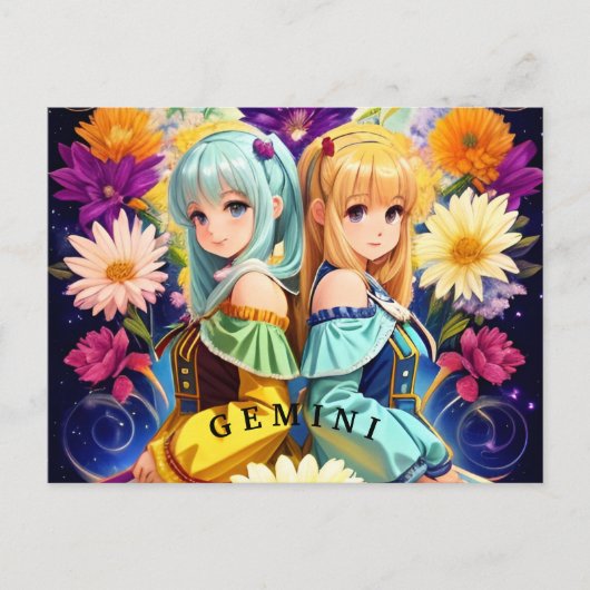 ジェミニ〔占星術の〕十二宮図標識 ポストカード (正面)