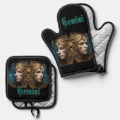ジェミニ〔占星術の〕十二宮図標識 鍋つかみ&鍋敷きセット (正面/裏面)