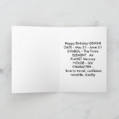 ジェミニ〔占星術の〕十二宮図誕生日カード カード (内部)