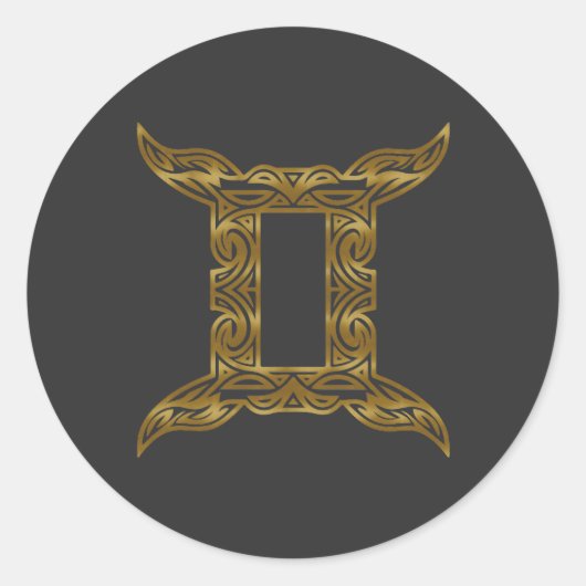 ジェミニ〔占星術の〕十二宮図 – トライバル金ゴールド ラウンドシール (正面)