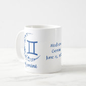 ジェミニ 星座 占星術 誕生日 青 白 コーヒーマグカップ (正面左)
