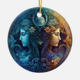 ジェミニ 星座 水彩デザイン セラミックオーナメント