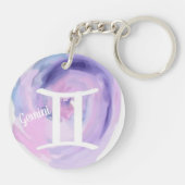 ジェミパーソナライズされたニ水色〔占星術の〕十二宮図標識 キーホルダー (裏面)