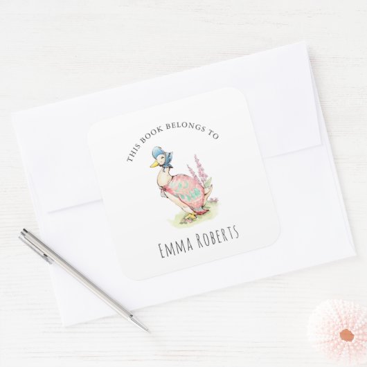 ジェミマダック'この本は属する'子供の蔵書票 スクエアシール (封筒)