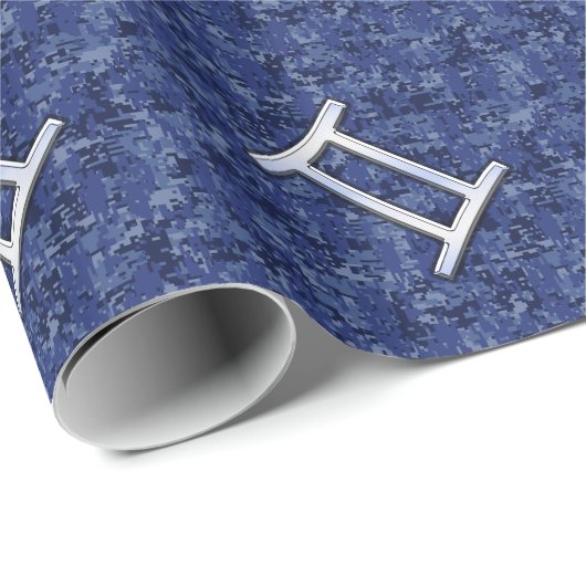ジェミモダンニ〔占星術の〕十二宮図サインネイビーブルーデジタル迷彩柄 ラッピングペーパー (ロールコーナー)