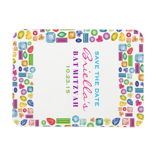 ジェムきらきら光るスきらきら光るストーンバルミツワー日付を保存 マグネット (横)