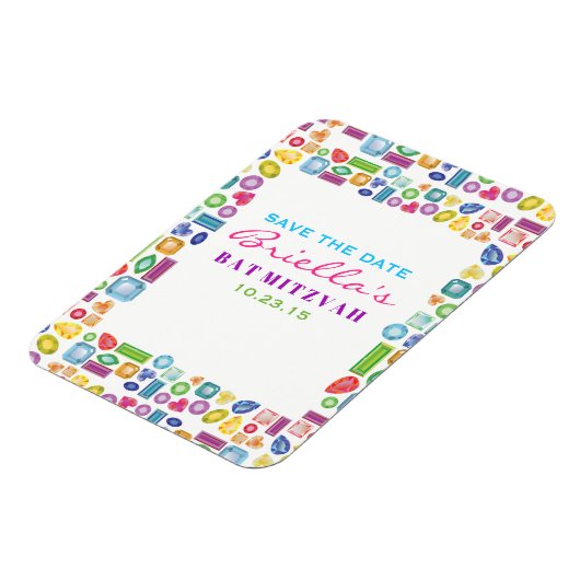 ジェムきらきら光るスきらきら光るストーンバルミツワー日付を保存 マグネット (左側)