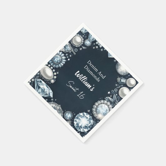 ジェムエレガントデニきらきら光るムとダイヤモンドを甘くする16 スタンダードカクテルナプキン (角)