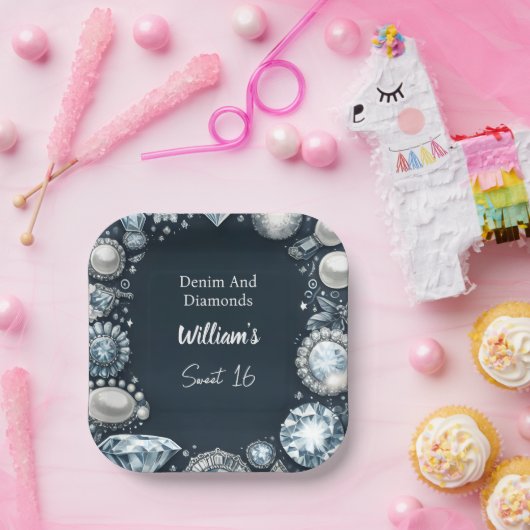 ジェムエレガントデニきらきら光るムとダイヤモンドを甘くする16 ペーパープレート (パーティー)